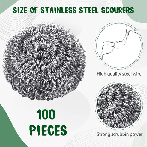 100 Pcs Stainless Steel Sponges Scrubbing Scouring Pad, Stainless Steel Scrubber Kitchen Scrubbers for Dishes Household Surfaces Scouring Pads for Kitchen Removing Rust Dirty Cookware Cleaner by Yinkin