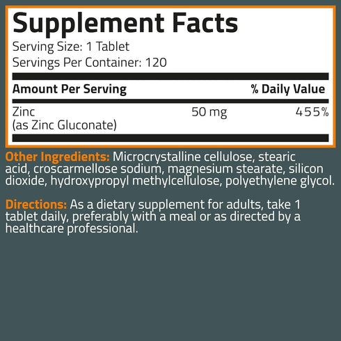 Bronson Zinc 50 MG High Potency - Supports Immune, Antioxidant & Skin Health - Non-GMO, 120 Vegetarian Tablets