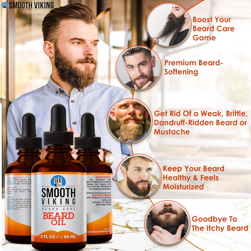 Smooth Viking Beard and Mustache Oil for Men - 2 Oz Argan Formula for Moisturizing, Grooming, Soothing