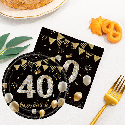 MMOONN 40th Napkins,40th 20 Birthday Party Paper Plates and Themed Birthday Anniversary Party Decorations Dinnerware