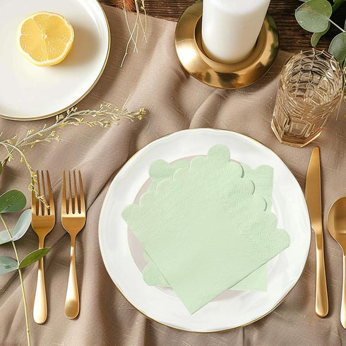 POUYRBA 100 2-Ply 5 5 Inches, Pcs Cocktail Napkins, Scalloped Paper Napkins x Disposable Beverage Dessert Napkins