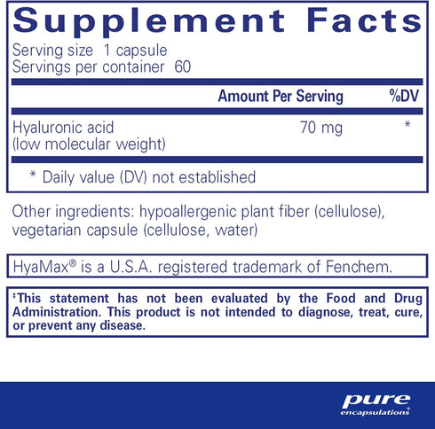 Pure Encapsulations Hyaluronic Acid for Skin Hydration, Joint Lubrication & Health* - 60 Capsules, Vegan & Non-GMO