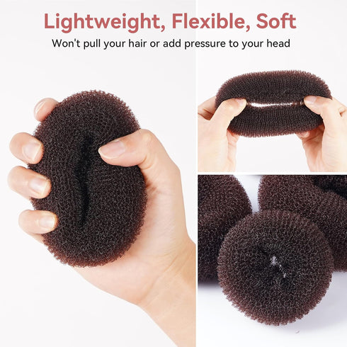 YaFex Hair Bun Maker Kit, 4 Pieces (Large, Medium, Small) with 6 Elastic Hair Ties & 20 Bobby Pins