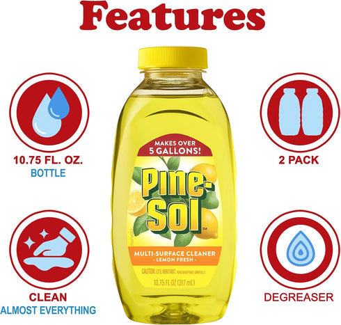 Pine-Sol 2 Pack, 5 10.75 oz. Multi Surface Cleaner, Concentrated Multi Purpose Cleaner and Degreaser for Kitchen
