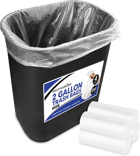 Stock Your Home Clear 2 Gallon Trash Bag, 200 Pack, Un-Scented Small Garbage Bags for Bathroom, Office