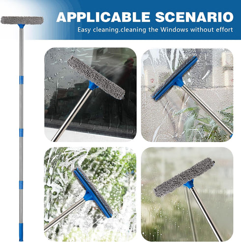 60.6" Professional Window Squeegee - 2 in 1 Cleaner with Long Stainless Steel Handle, Chenille for High Window Cleaning