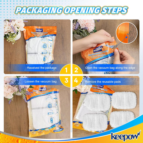 KEEPOW Reusable Microfiber Mop Pads for Swiffer Sweeper, Washable Wet Mopping Cloth Refills, 4 Pack