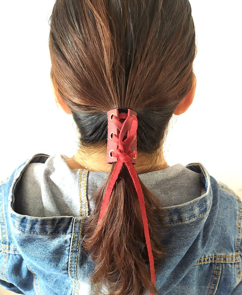 Leather Ponytail Holder, Handmade Leather Hair Ties, Braid Holder, Long Hair Accessories, Crazy Horse Leather (1pc)