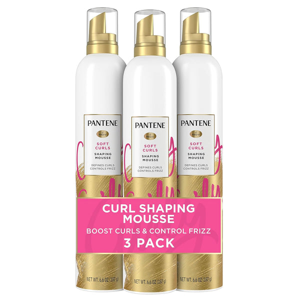 Pantene Curl Mousse for Curly Hair, Tames Frizz for Soft Touchable Curls, 6.6 Ounce (Pack of 3)