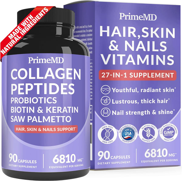 27-in-1 Hair Skin and Nails Vitamins (6180mg) w/Biotin 10000mcg - Collagen & Keratin Supplements for Men and Women, 90ct