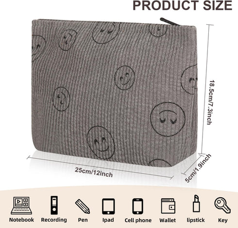Cosmetic bag Makeup bag Preppy Cute Corduroy Toiletry bag for women travel essentials (greygrey)