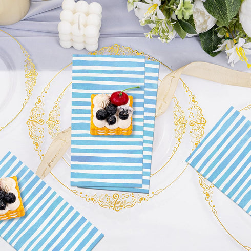 KTHONIOMANTE 200PCS 2 Pack, 4.5x8 Inch Blue & White Stripe Guest Napkins, Ply Disposable Paper Striped Dinner Hand