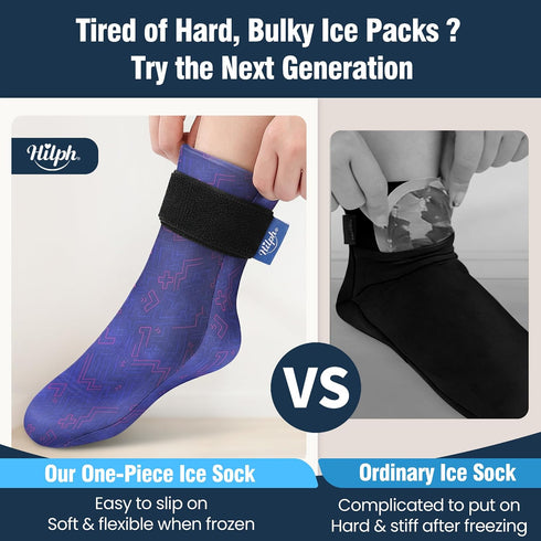 Pack 1-Pack, Hilph Full Foot Ice Gel Sock for Hot & Cold Therapy - Reusable Cooling Sock for Toe Pain, Plantar