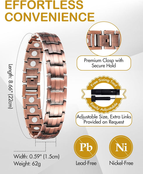 Feraco Copper Bracelet for Men, 99.99% Pure Copper Gift with Adjustable Sizing Tool