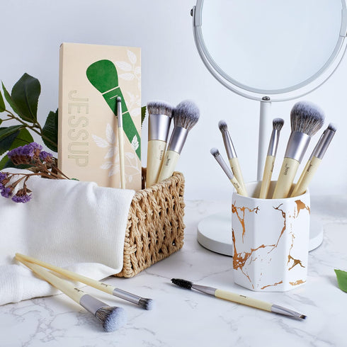 Jessup Vegan Makeup Brushes Set, 12pcs Premium Synthetic Brushes for Foundation, Highlight, Eyeshadow