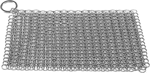 Cast Iron Scrubber Chainmail Link Scraper 8"x6" - 316 Stainless Steel Skillet Cleaner for Pans & Grills