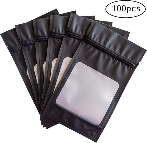 HANSER 100 Pieces Smell Proof Mylar Resealable Foil Pouch Bags, 4.8x8.2 Inches, Matte Black