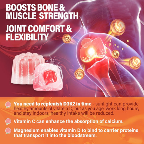 Sugar-Free Vitamin D3 K2 Filled Gummies, 5000IU / 10,000 IU with Calcium, Magnesium Citrate, Vitamin C, Vegan