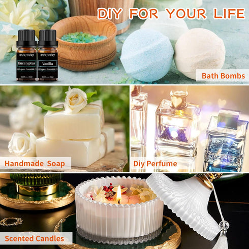 Set 2 Pack, 100% Eucalyptus and Vanilla Essential Oil Pure Diffuser Oil for Massage, Soap Making