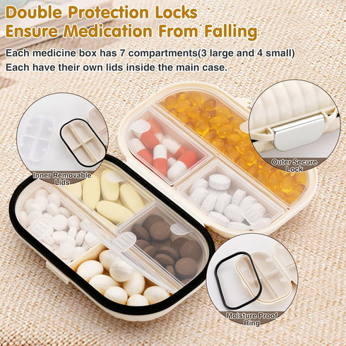 Zannaki Pill Case Portable Small Weekly Travel Pill Organizer, Cute Moisture Proof Pill Box Holder for Purse, Daily