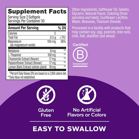 OLLY Ultra Strength Sleep Softgels, 10mg Melatonin, Chamomile, Magnesium, 60 Count (Pack of 2)