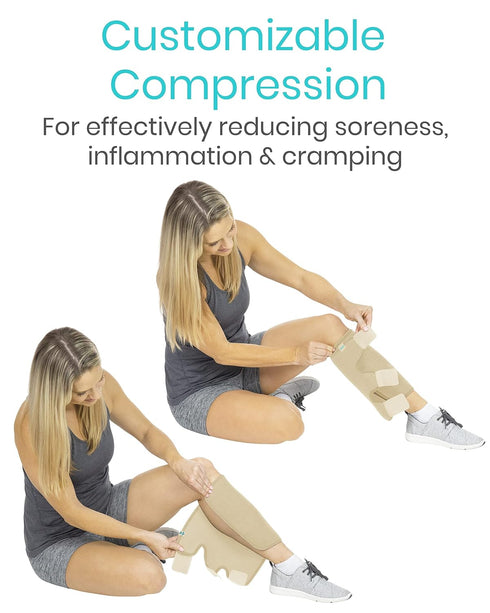 Vive Calf Brace - Adjustable Shin Splint Support, Lower Leg Compression Wrap for Pain Relief, Beige