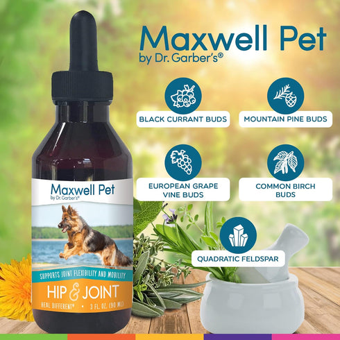 Maxwell Pet by Dr.Garber – Hip & Joint Supplement Drops for Dogs - 90ml Natural Biotherapy