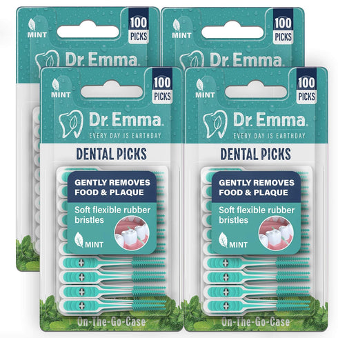 Soft Rubberized Dental Picks, Mint Brush Picks, 100 Count (4 Packs, Mint)