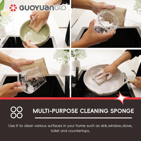 Pans-Beige,6 Pack Bamboo Kitchen Sponges Heavy Duty Natural Cleaning Sponges Non-Scratch Dish Sponge for Dishes, Pots