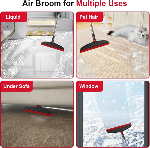 Set 51" Broom with Dustpan Combo and Silicone Air Broom Kit, Long Handle Floor Squeegee, Red Household Kit for Glass