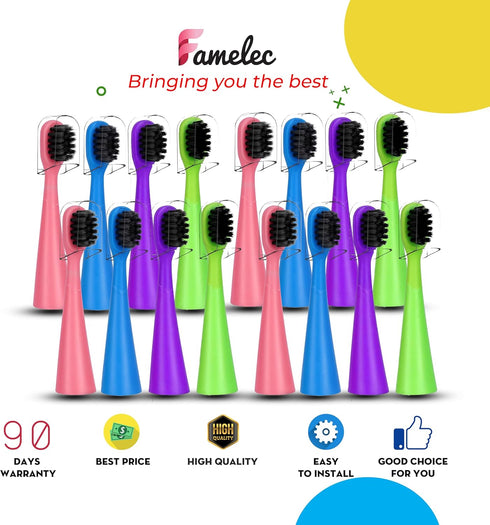 16 Pack Electric Toothbrush Heads for Burst Kids, Ultra Soft Bristles, Perfect Fit, Mix Color Pink/Green/Blue/Purple