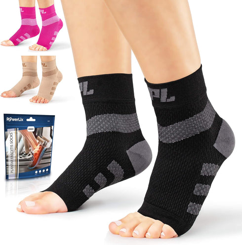 POWERLIX Plantar Fasciitis Socks - Compression Socks for Neuropathy, Ankle Brace Support for Pain Relief