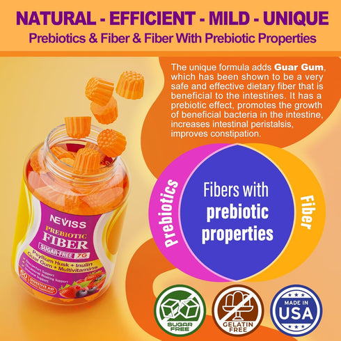 1 Pack Prebiotic Fiber 7G Supplement Gummies for Adults - 2000mg Prebiotic Fiber Blend, Sugar Free
