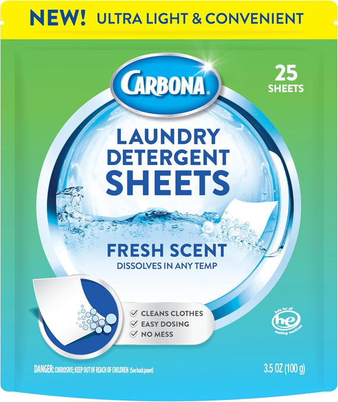Carbona Laundry Detergent Sheets - Fresh Scent (1 Pack - 25 Sheets)