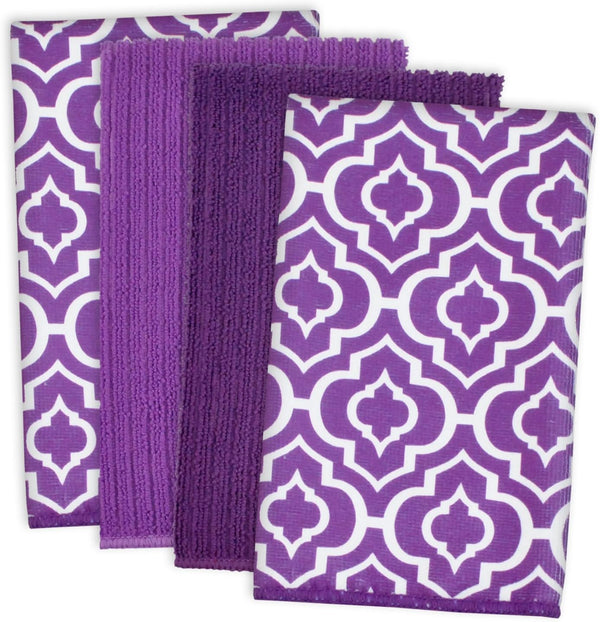DII Cleaning Collection Multi-Purpose Microfiber Dishtowel Set, Eggplant Lattice