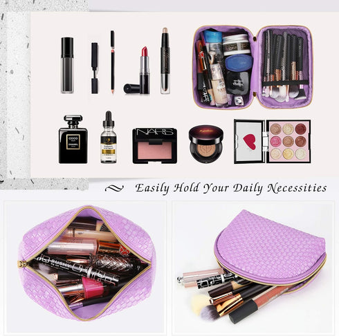 KTMOUW 3 Pcs Waterproof Makeup Bag Set, Portable Travel Organizer Toiletry Bag for Women, Purple Weave