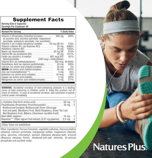NaturesPlus Hema-Plex Iron - 60 Fast-Acting Capsules - 85 mg Chelated Iron + Vitamin C & Bioflavonoids