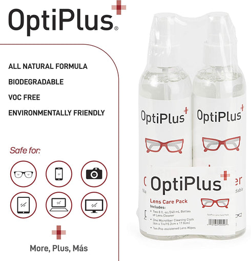 OptiPlus 16oz All Natural Lens and Screen Cleaning Pack, 3 Pack with Lens Wipes and Microfiber Cloth