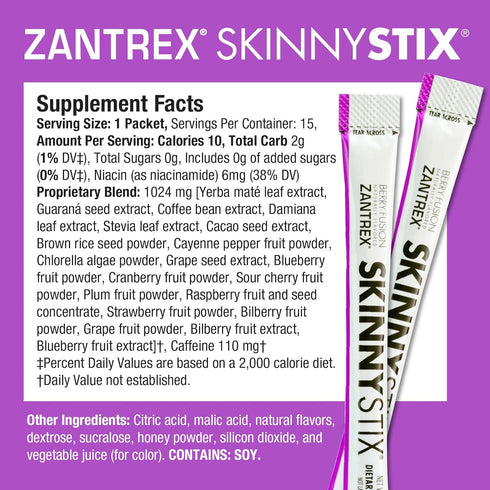 SkinnyStix Energy Drink Mix, Antioxidants for Focus and Energy, 10-Calorie Packets, 15 Packets, Berry Fusion