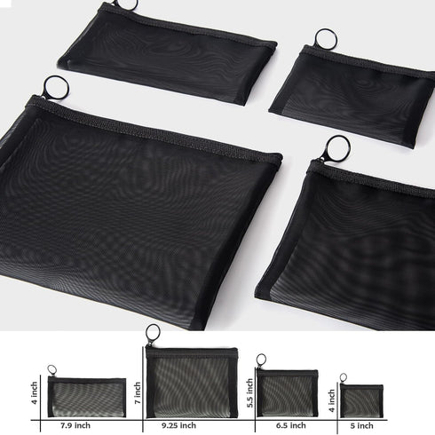 Patu Zipper Mesh Bags, Pack of 4 (S/M/L & Long Pouch) for Beauty Makeup Cosmetic Accessories Organizer