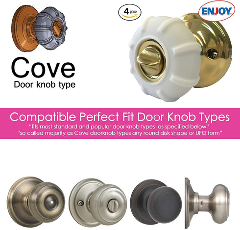 Enjoy Cover Door Knob Cover Grips, Non-Slip Arthritis & Senior Living Aids, 4 Pack (White, Cove)