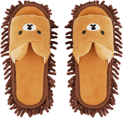 Liitrton 1 Pair Detachable Mop Slippers Shoes | Microfiber Chenille Soft Comfortable Dust Dirt Hair Cleaner, Coffee