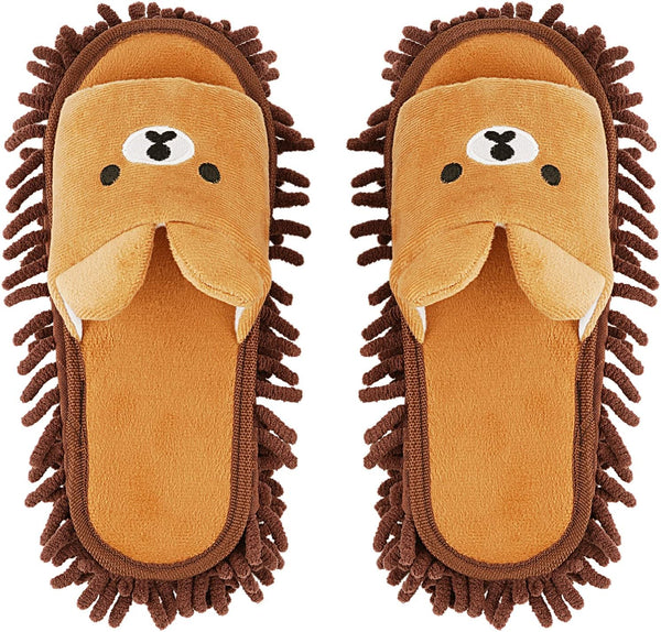 Liitrton 1 Pair Detachable Mop Slippers Shoes | Microfiber Chenille Soft Comfortable Dust Dirt Hair Cleaner, Coffee