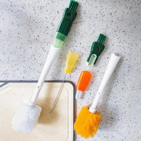 Rovella Set (1Pc Five-in-one Bottle Brush Green), Long Handle Bottle Cleaning Brush Straw Brush Nipple Brush