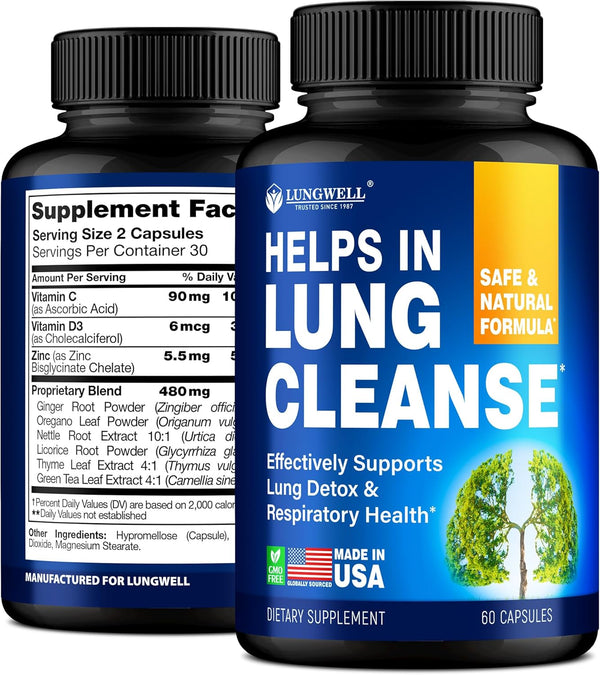 Quit Smoking Aid for Lung Cleanse & Health, Made in USA, 60 Capsules with Licorice Root, Ginger & Green Tea