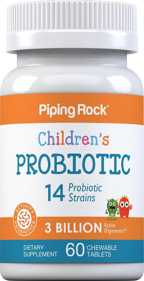 Piping Rock Probiotics for Kids 60 Chewable Tablets | Berry Flavor, 14 Strains, 3 Billion Organisms