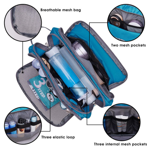 Toiletry Bag for Men - Hanging Dopp Kit, Water Resistant Shaving Bag, Small for Traveling (Blue)