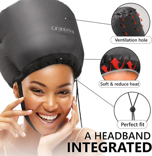 Hooded Hair Dryer Attachment with Integrated Headband, Diffuser Cap for Curly Hair, Speeds Up Drying Time