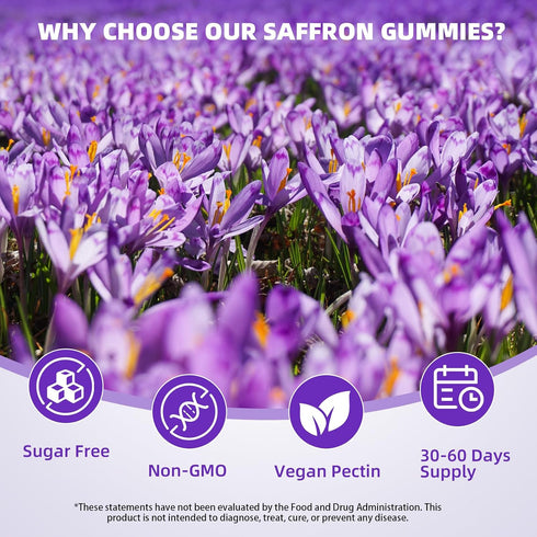 Gummies D3, B6, 60 Count Saffron Supplement for Kids & Adults Supports Antioxidant Function with Ashwagandha