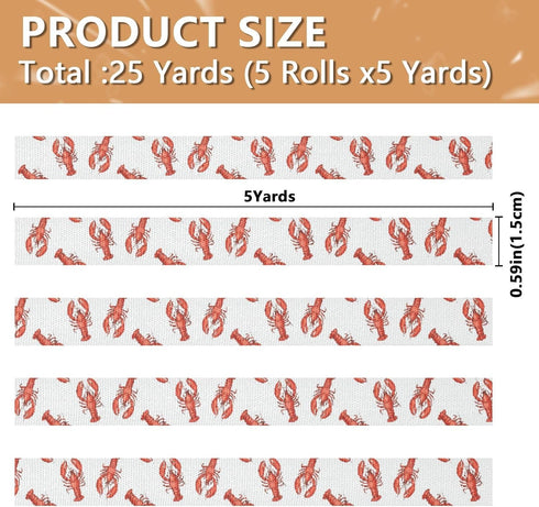 YKZEYK 1/2" 25 Ribbon for Gift Wrapping Lobsters Red Print Fabric Ribbon Yards, Gift Wrap Bow Ribbons Thick for Wedding